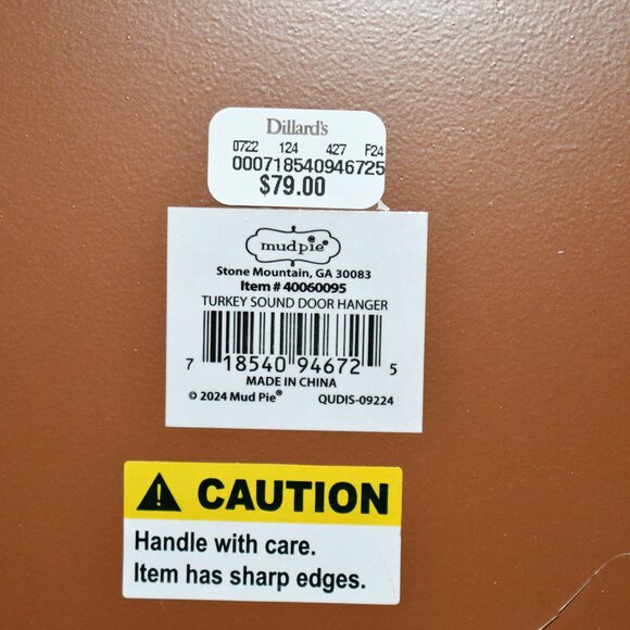 Mud Pie Festive Fall Collection Turkey Motion Activated Sound Door Hanger #40060 - Picture 3 of 3